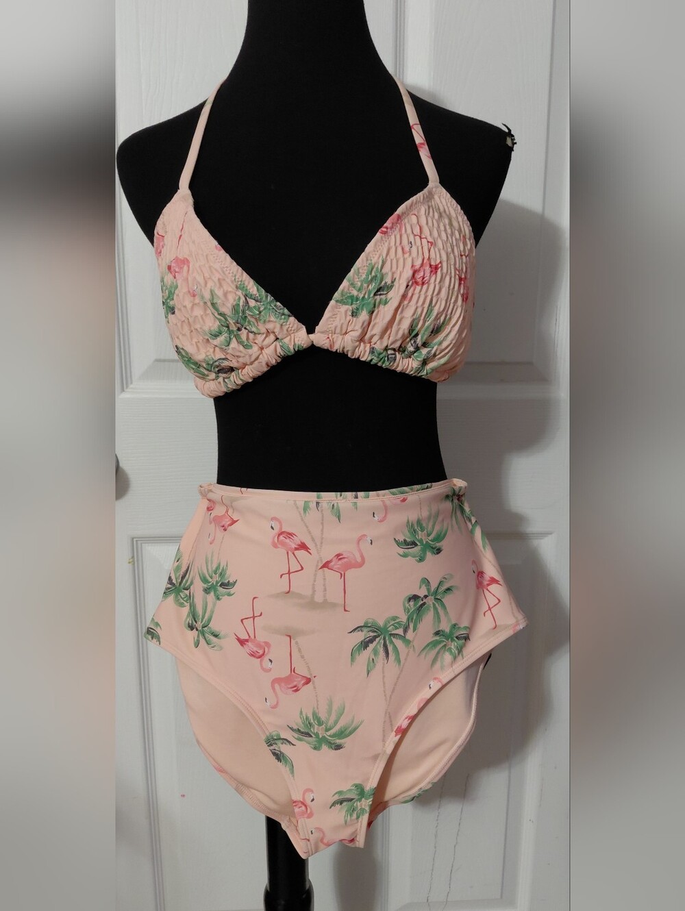 Old Navy Pink Floral Smocked Triangle Bikini Top (M) and Bottom(L)